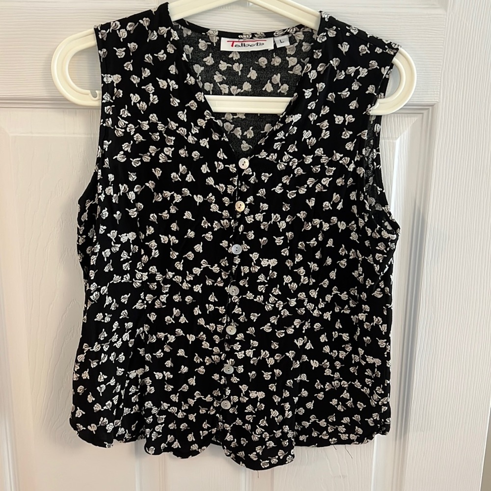 Talbots Black Floral Print Blouse